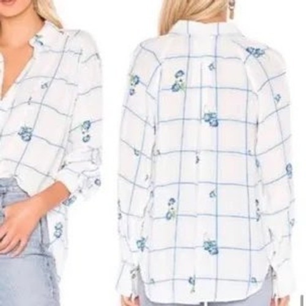 Free People window to my heart blue & white floral button down shirt Women's XS - Picture 3 of 11